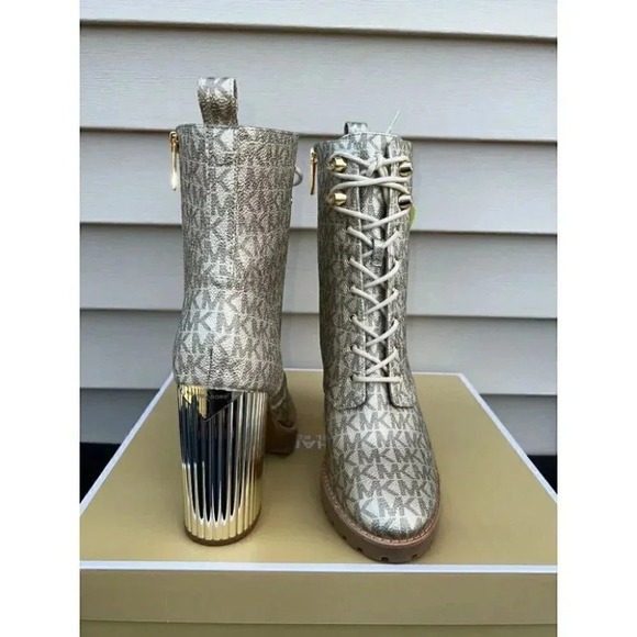 Michael Kors Porter Lace Up Boot Designer MK Signature Pale Gold - Picture 5 of 12
